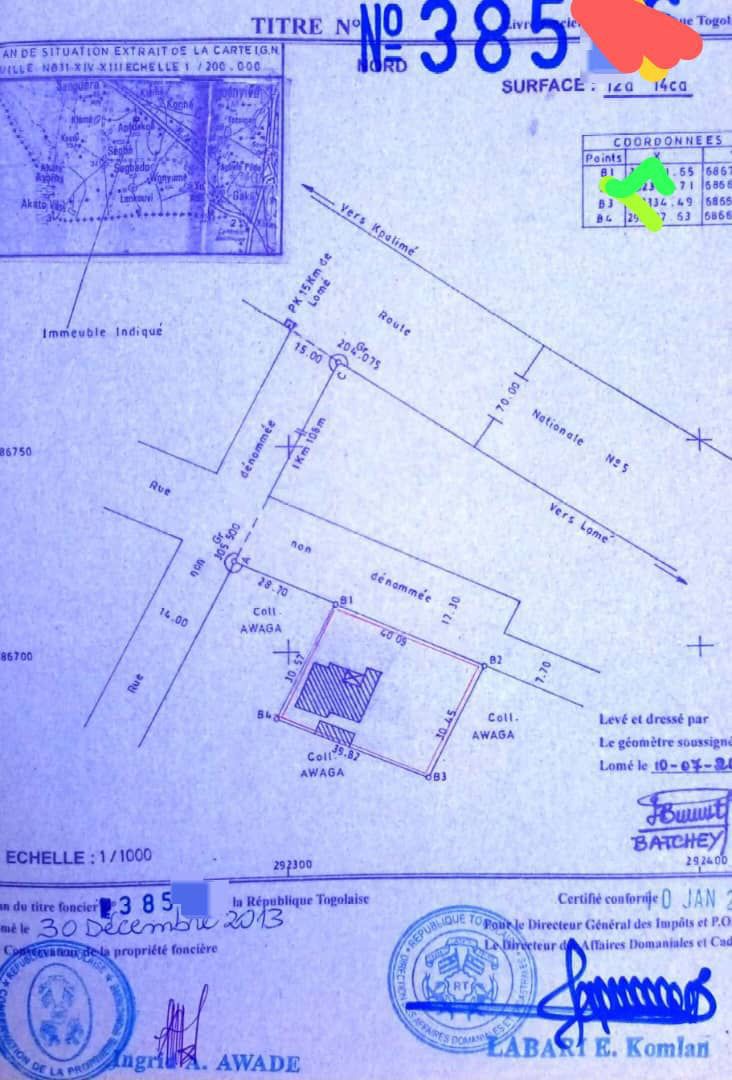 À VENDRE – Terrain avec Titre Foncier à Adidogomé Attilamonou | 1 Lot en Angle Rue | 22 Millions Négociables