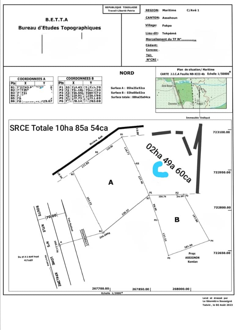 11 HECTARES À VENDRE À AZAHOUN FOKPO – À 800M DU GOUDRON RN5