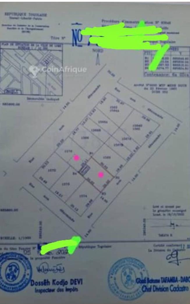 Terrain de 2 lots en vente en bordure de voie à Adidogomé Madiba Festadore – 110 000 000 FCFA