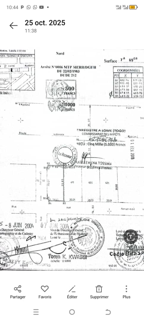 Terrain à vendre à Adidogomé – 400 Millions FCFA