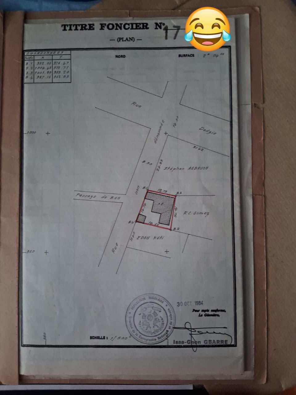 TERRAIN DE 204 M² À VENDRE À DÉKON – TITRE FONCIER – 60 MILLIONS NÉGOCIABLE