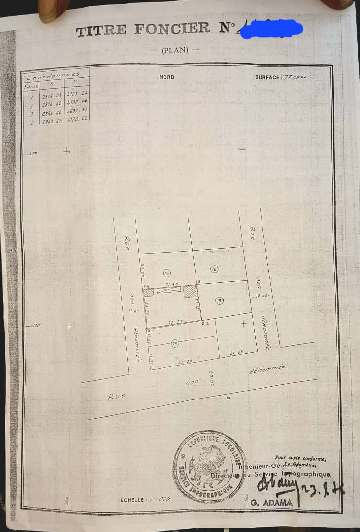 Terrain de 709 m² en vente à Tokoin Sotèd – 40 millions FCFA