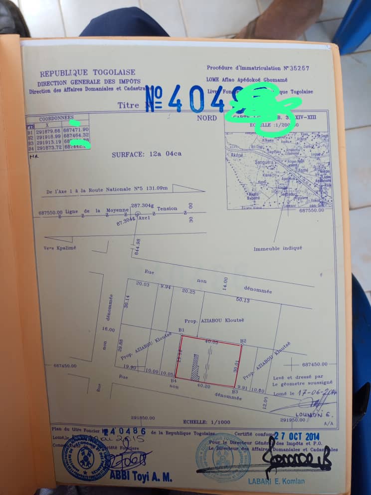 2 lots en vente à Adidogomé Apédokoè – 25 millions FCFA