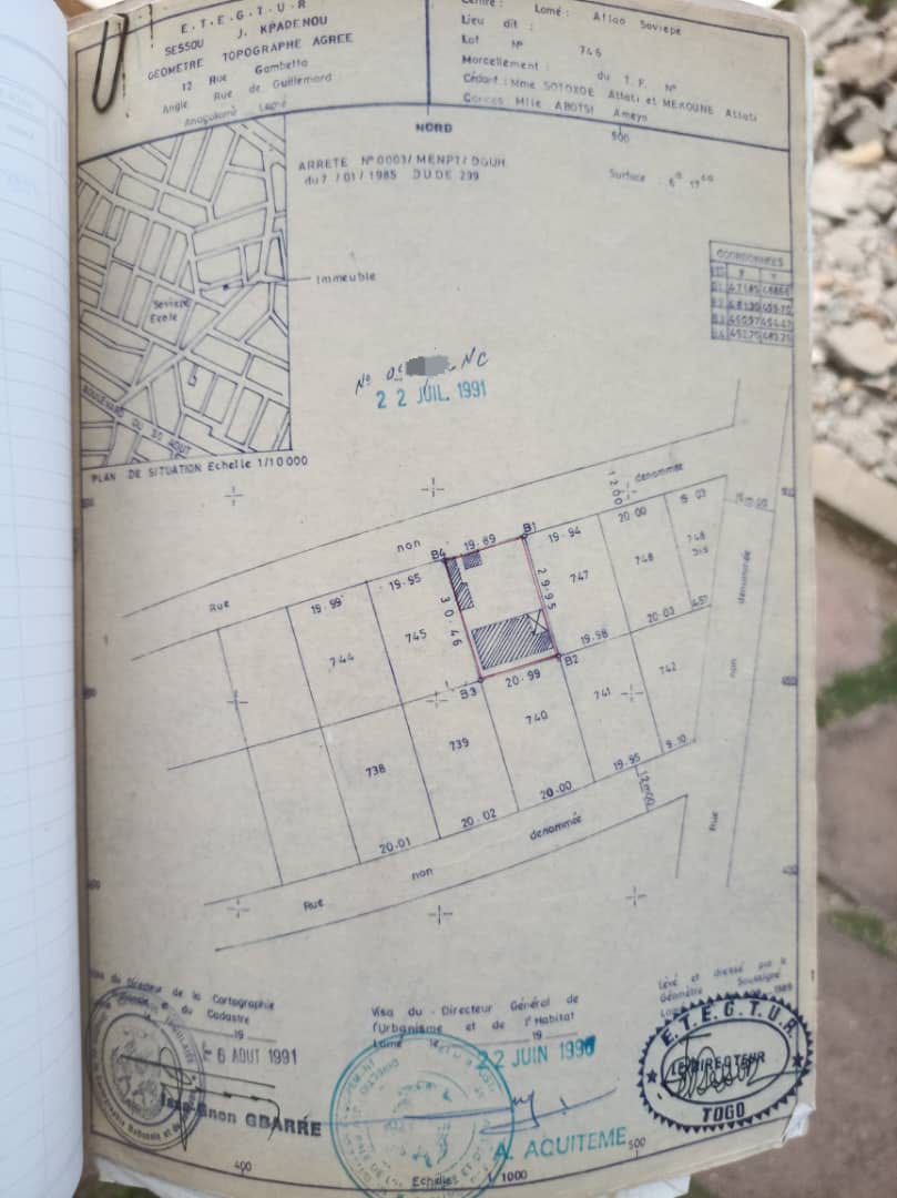 Terrain de 600 m² en vente à Adidogomé Boukarou Souviépé – 25 millions FCFA