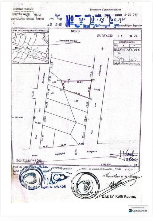 Terrain de 814 m² en vente à Agoè Cool-Catché au bord de la voie de 20 m – 38 millions FCFA