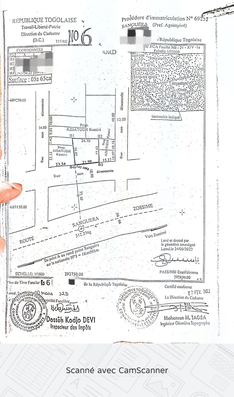 Terrain de 569 m² en vente à Zanguera – 25 millions FCFA le lot