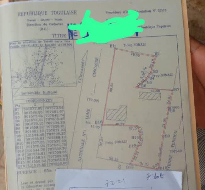 14 lots de terrain avec titre foncier personnel à Davié – 25 millions FCFA le lot