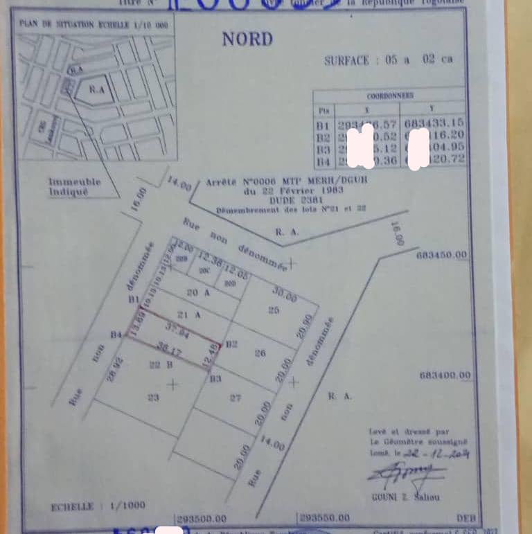 Terrain de 900 m² en vente à Agoè Sogbossito Anokui – 55 millions FCFA