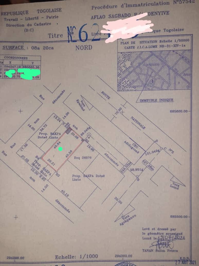 Terrain à vendre à Adjidogomé – 45 Millions FCFA