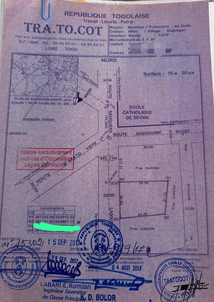 Terrain à vendre à Adidoadin – 150 Millions FCFA