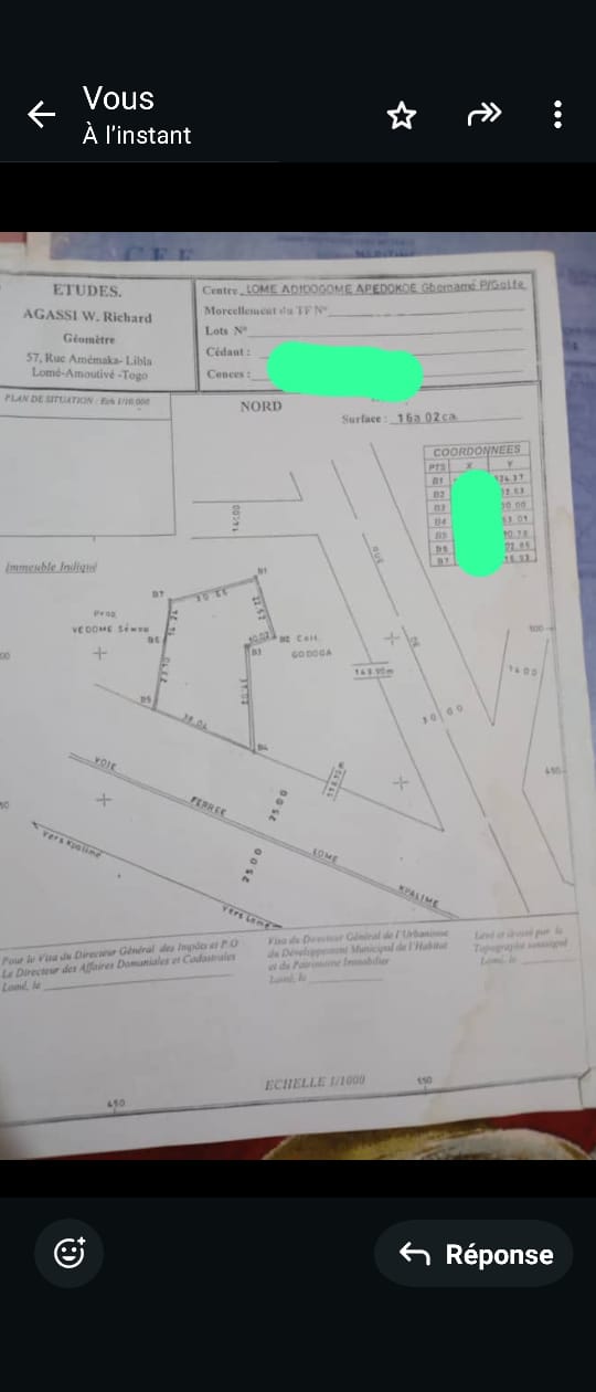 Terrain à vendre à Adidogomé – 55 Millions FCFA