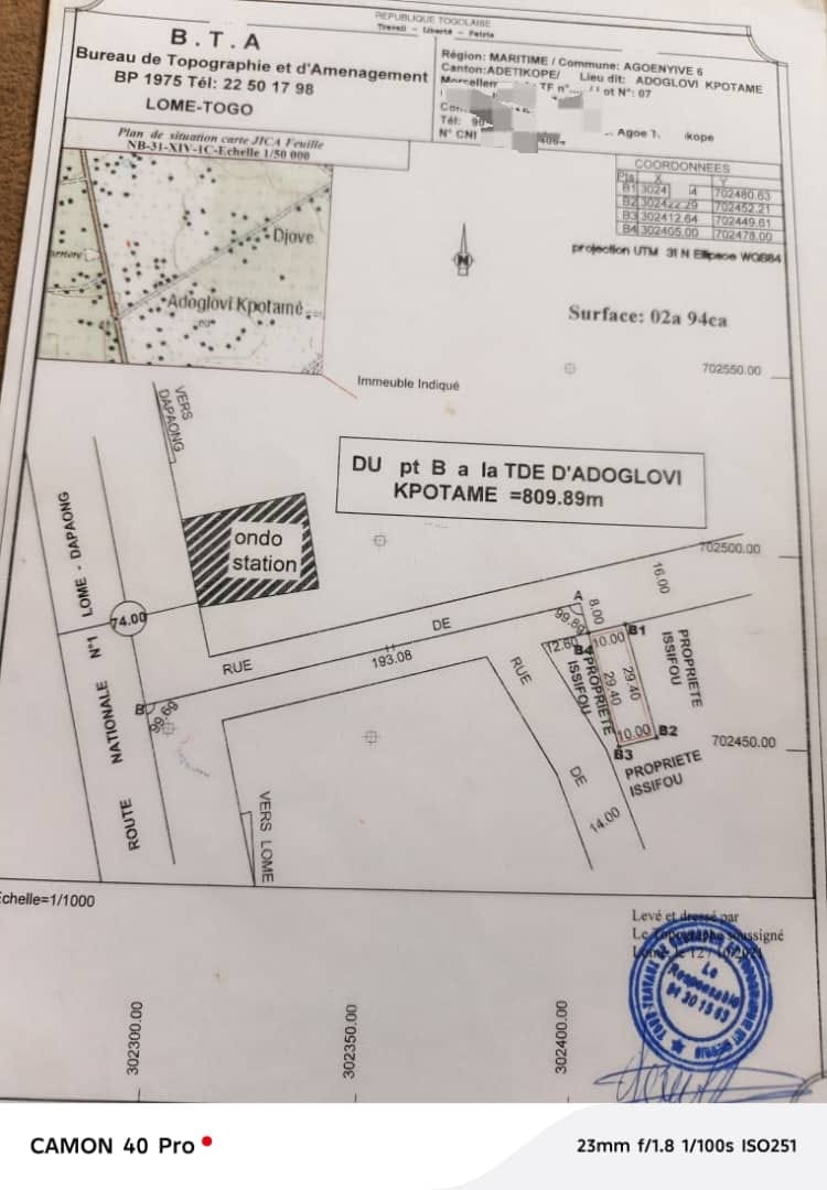 Terrain 1/2 lot en vente à Adetikopé – 8 millions FCFA