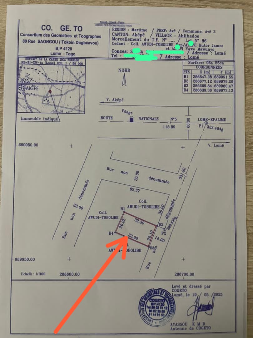 Terrain de 300 m² en vente à Aképé Péage sur la déviation – 6,5 millions FCFA