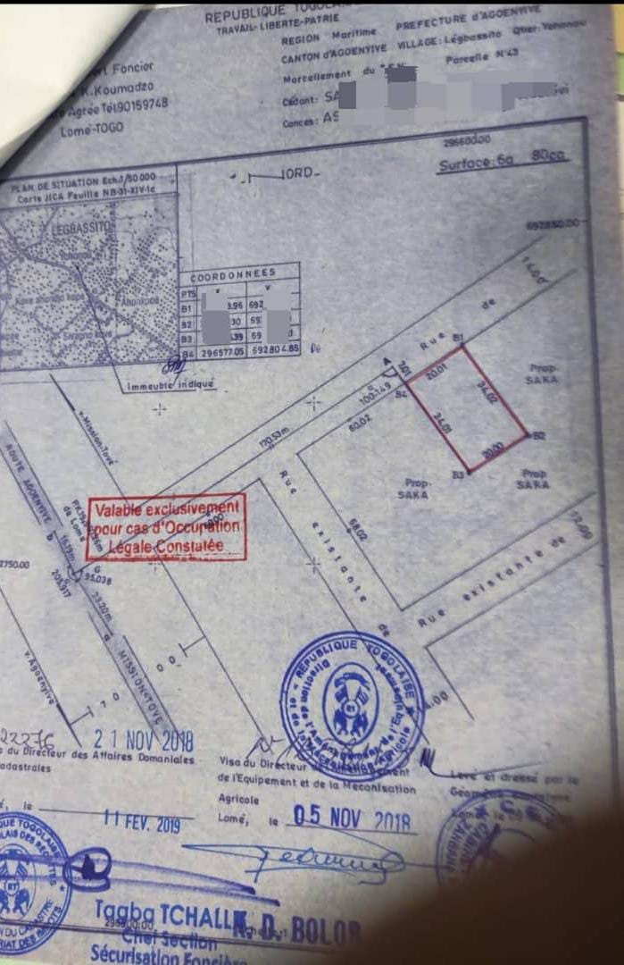 Terrain à vendre à Agoè – 40 Millions FCFA