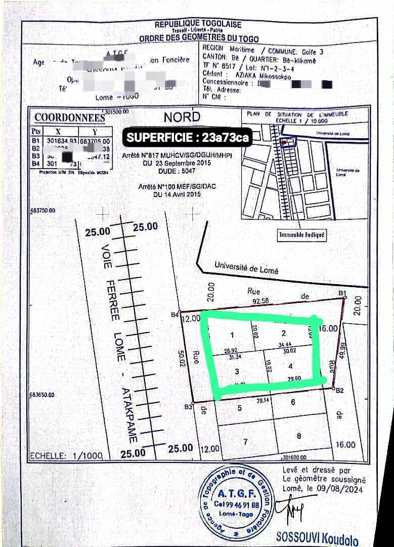 Terrain de 4 lots en vente à Klikamé – 70 millions FCFA