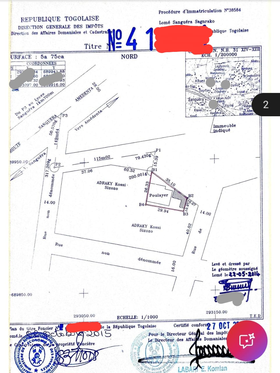 Terrain bâti de 1 lot en vente à Zanguéra – 25 millions FCFA