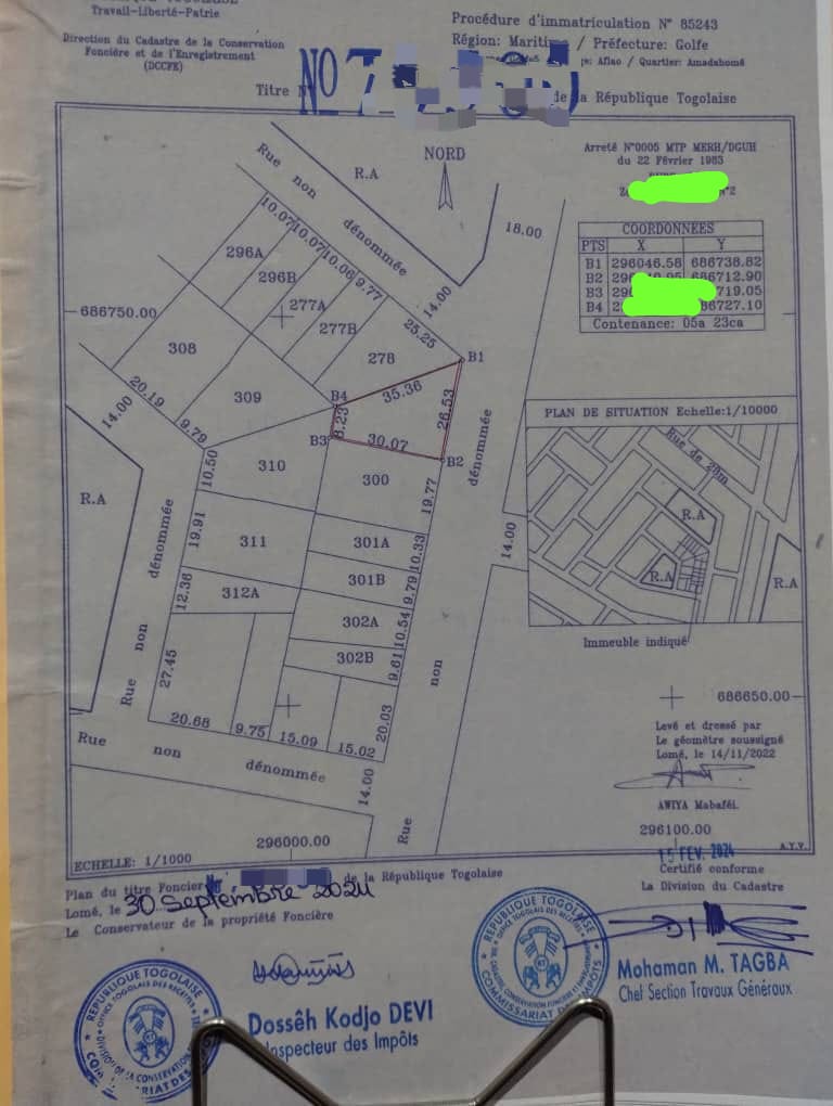 Terrain 1 lot en vente à Adidogomé Amadanhomé – 28 millions FCFA