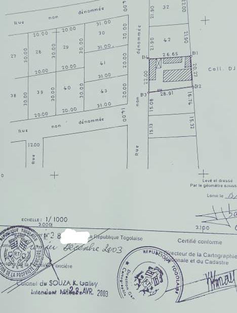 Terrain de 2 lots et demi en vente à Adidogomé IPG – 90 millions FCFA