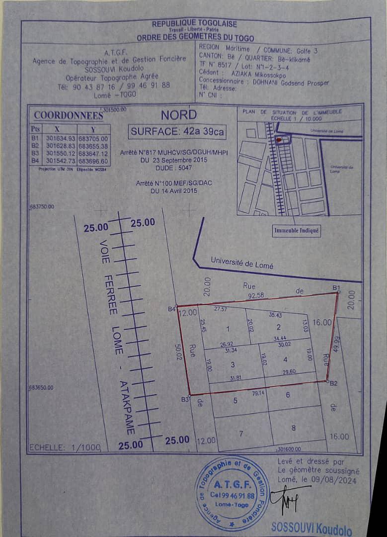 Terrain de 2400 m² en vente en bordure de goudron à Klikamé Lomégan – 70 millions FCFA
