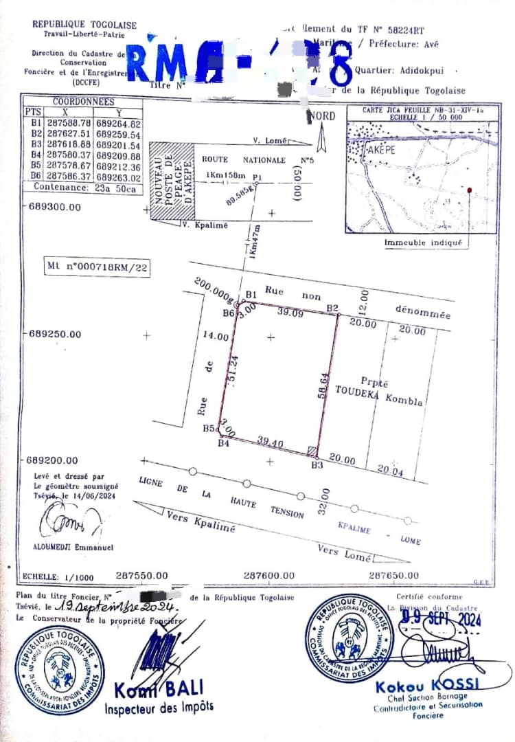 Terrain de 2350 m² en vente à Zanguéra – 20 millions FCFA le lot