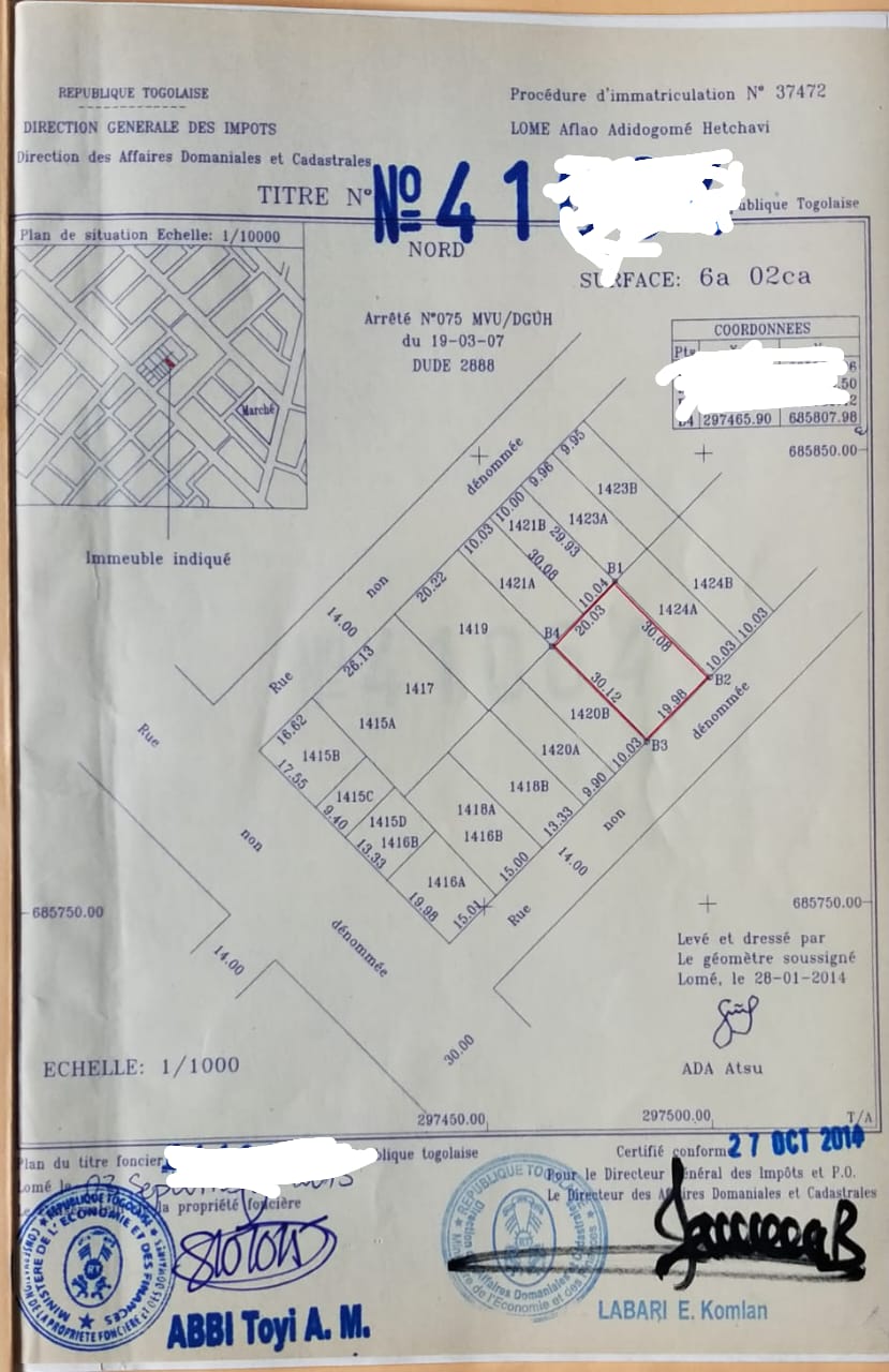 Terrain 1 lot (600 m²) en vente à Avedji – 50 millions FCFA