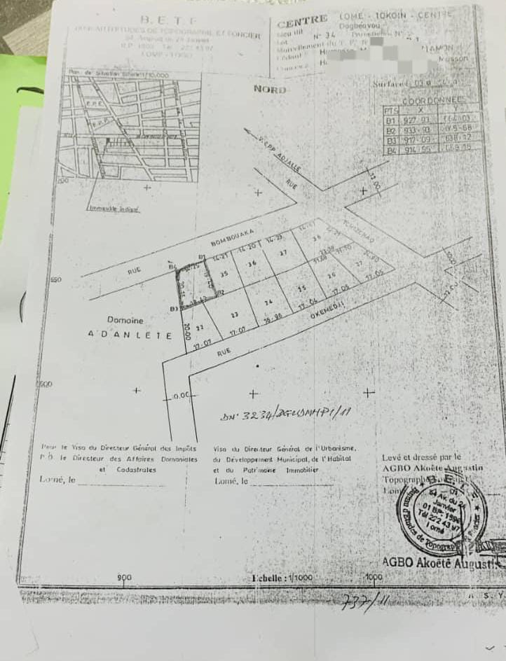 Terrain de 314 m² en vente à Tokoin Ramco – 25 millions FCFA