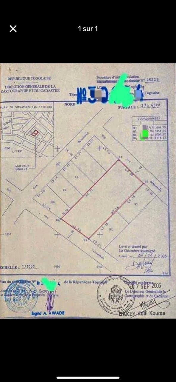 TERRAIN DE 6 LOTS 1/4 À VENDRE À  LOMÉ - ADIDOGOMÉ WOGNOMÉ – 3743M², OUVERT SUR 2 VOIES