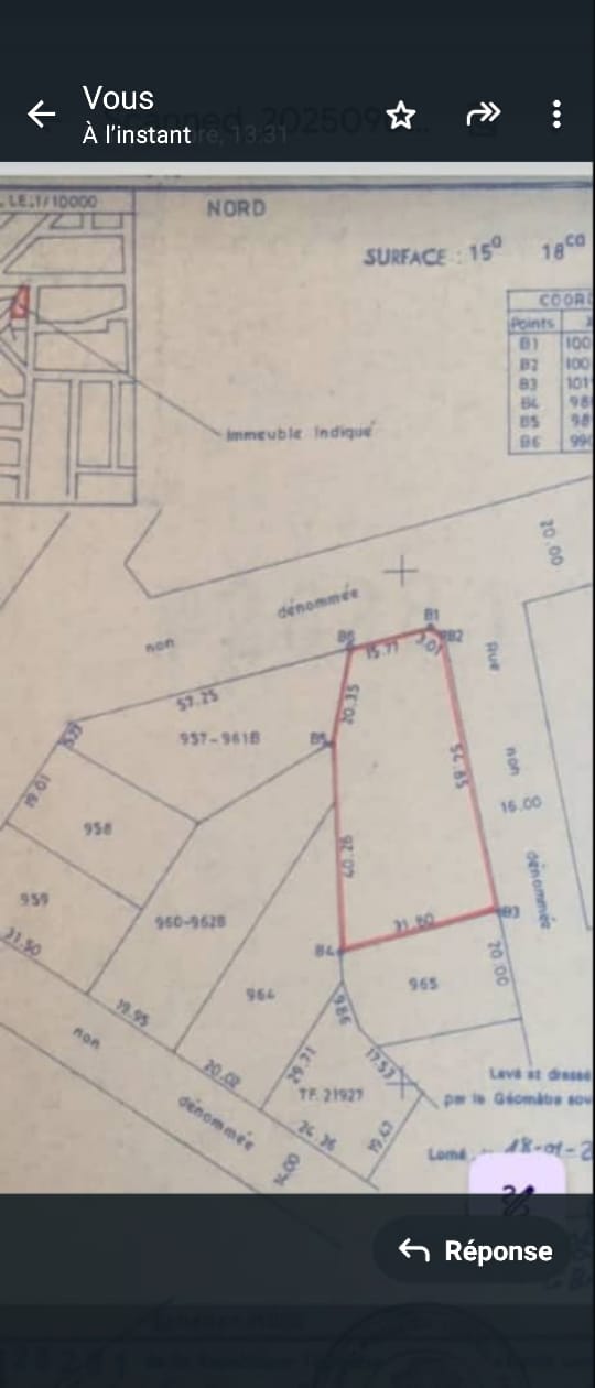 Terrain de 2 lots et 1/2 collés en vente en angle de rue à Agoé Assiyéyé – 60 millions FCFA le lot