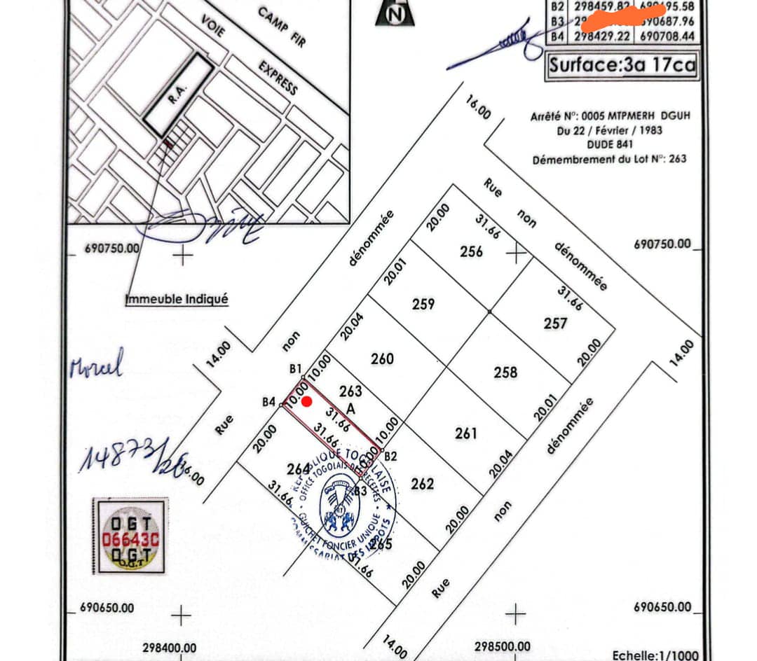 1/2 lot de terrain à vendre à Agoé Sogbossito Annokui – 15 millions FCFA