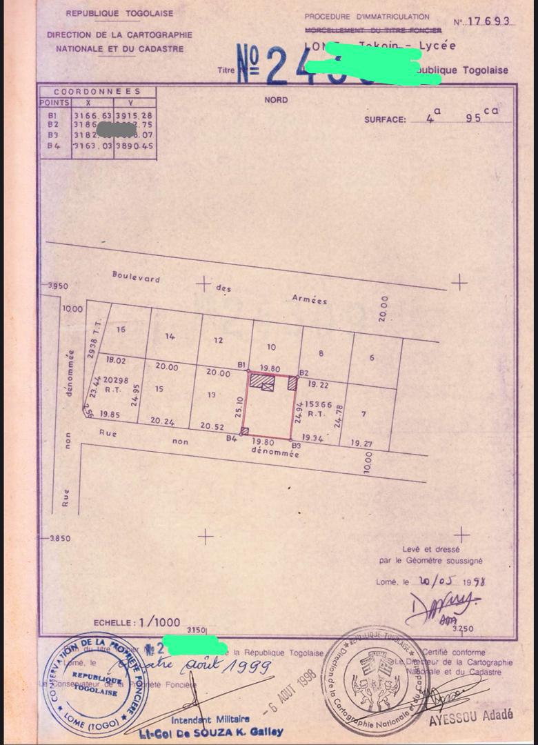 Terrain à vendre à Tokoin – 60 Millions FCFA