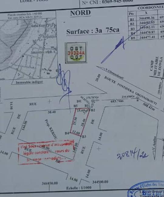 Terrain ½ lot en vente à Tontideka, Aneho – 1,5 millions FCFA