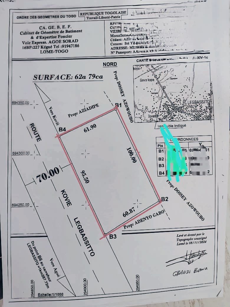 Terrain de 8 lots en vente à Agoè Legbassito – 28 millions FCFA le lot