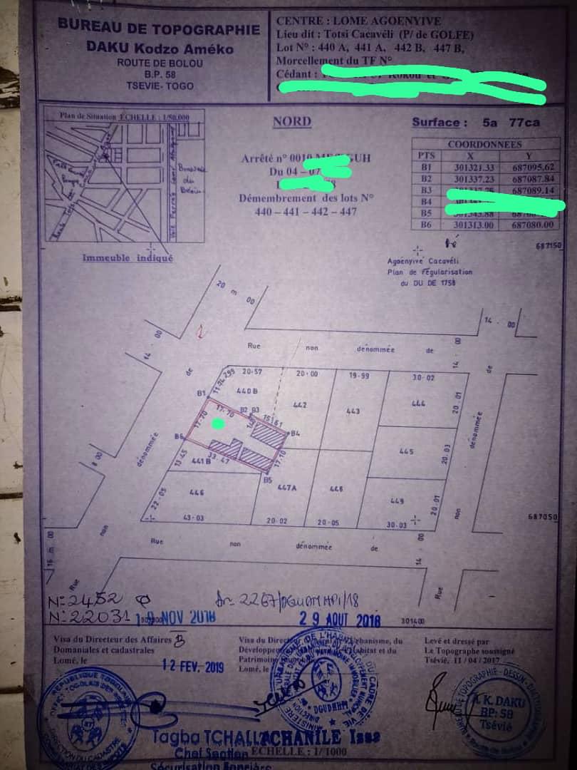 Terrain en vente à Agoè Cacaveli – 45 millions FCFA