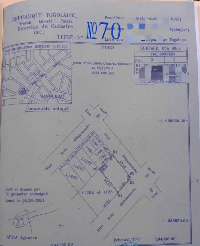 Terrain d'un lot en vente angle de rue à Nanegbé – 33 millions FCFA