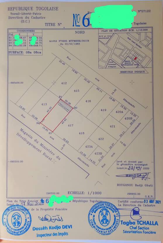 Terrain de 808 m² en vente à Adidogomé Cité Mokpokpo – 55 millions FCFA