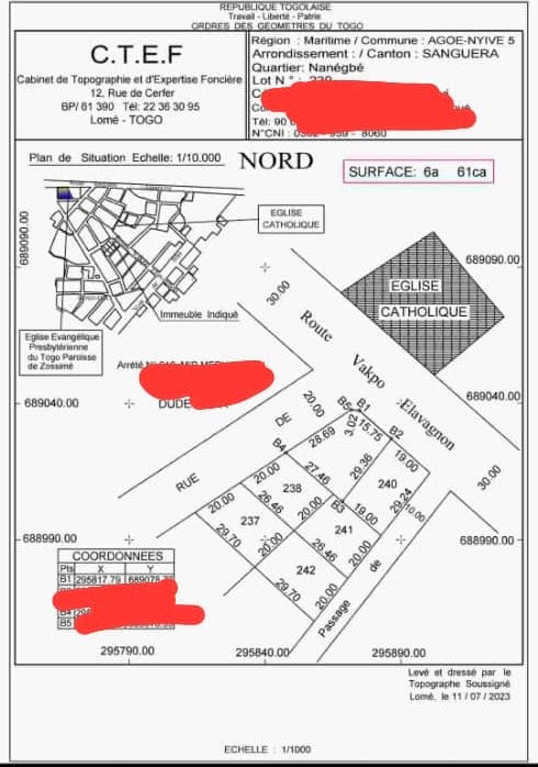 PARCELLE DE 1,5 LOTS AVEC CONSTRUCTION EN COURS – 8 BOUTIQUES + 4 CHAMBRES SALON – À NANEGBÉ EN FACE DE L’ÉGLISE CATHOLIQUE ZOSSIMÉ – 65 MILLIONS À DÉBATTRE