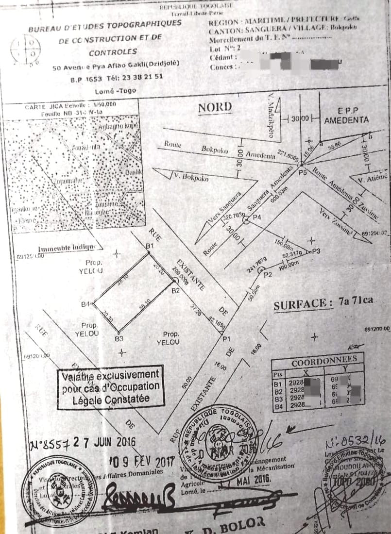TERRAIN D’1 LOT + 1/4 À VENDRE À LEGBASSITO BOKPOKO – 800M DU CONTOURNEMENT