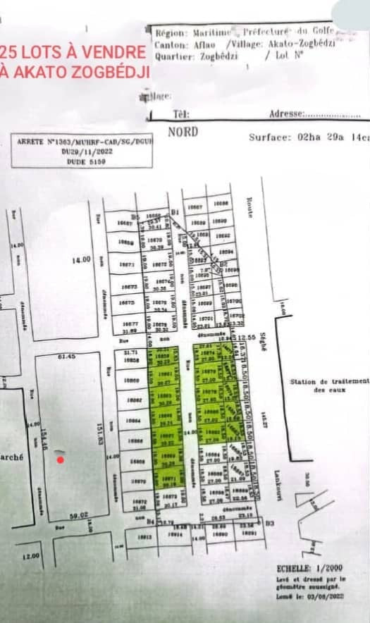 TERRAINS À VENDRE – 25 LOTS À AKATO ZOGBÉDJI (800M DU GOUDRON)