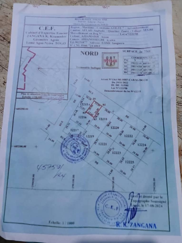 1/2 lot terrain en vente à Ségbé Lankouvi – 9 millions FCFA