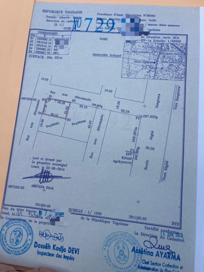 TERRAIN 1 LOT À VENDRE À ZANGUÉRA KLEME CHÂTEAU