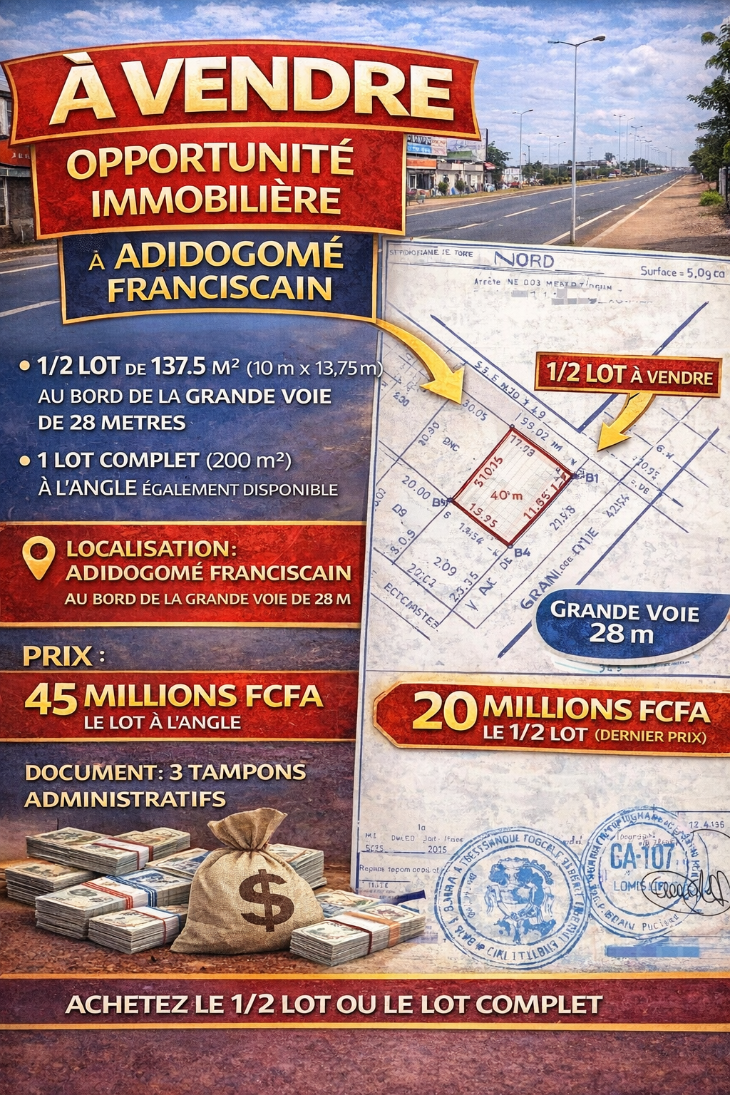 À VENDRE – TERRAIN À ADIDOGOMÉ FRANCISCAIN