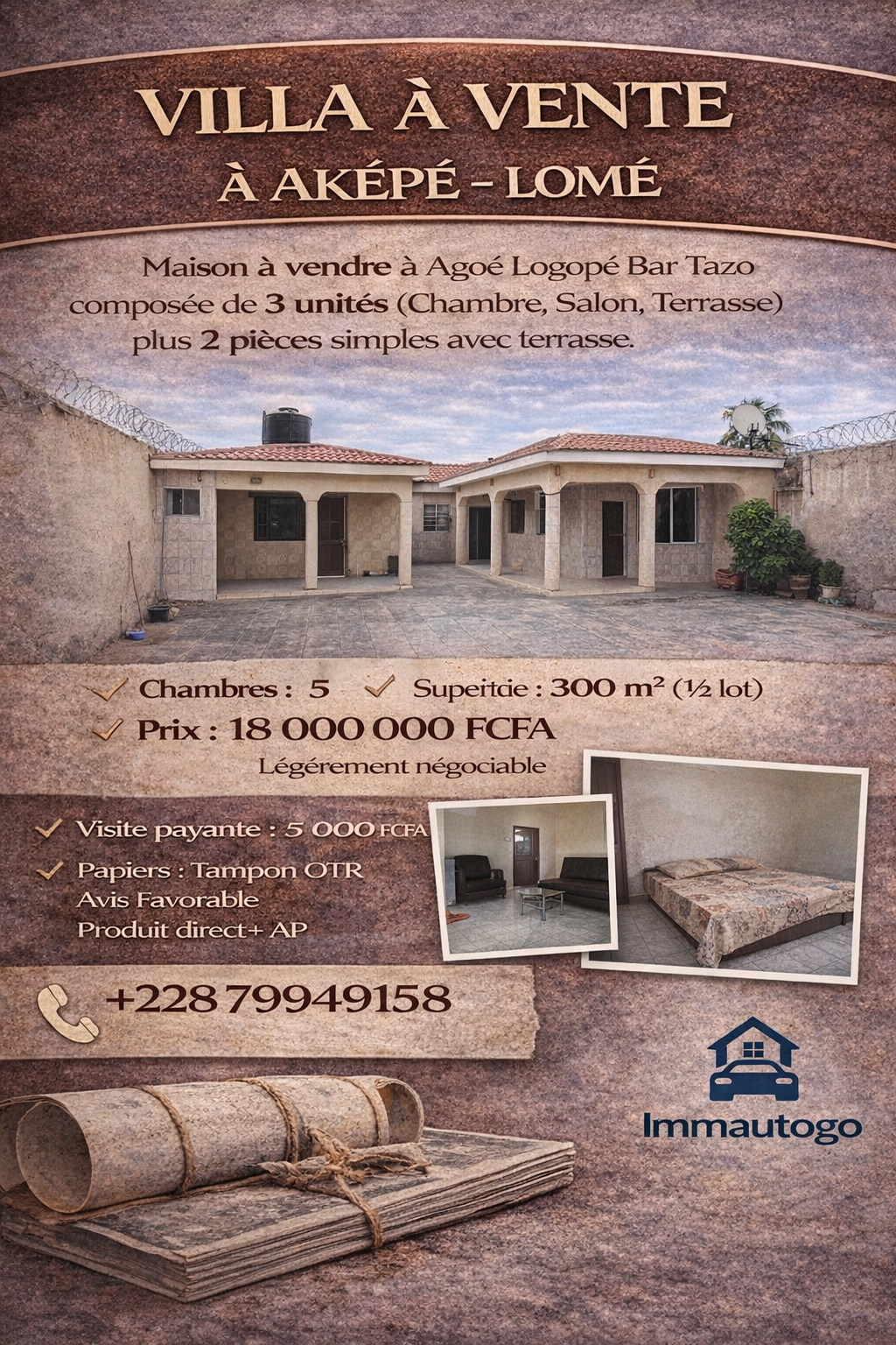 Villa 5 chambres en vente à agoé logopé bar tazo – Lomé | 18 000 000 FCFA