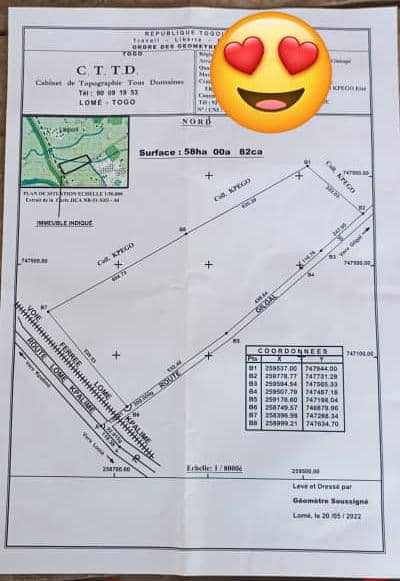 58 HECTARES À VENDRE EN BORDURE DU GOUDRON LOMÉ – KPALIMÉ | TITRE FONCIER EN COURS