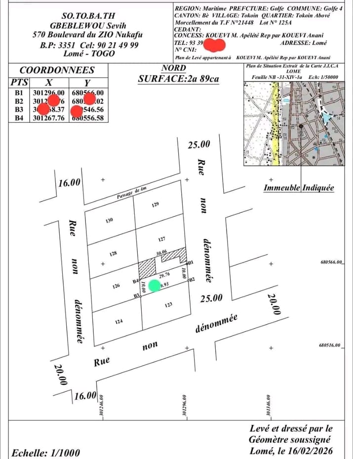 Terrain de 300 m² en vente à Tokoin Casablanca – 35 millions FCFA