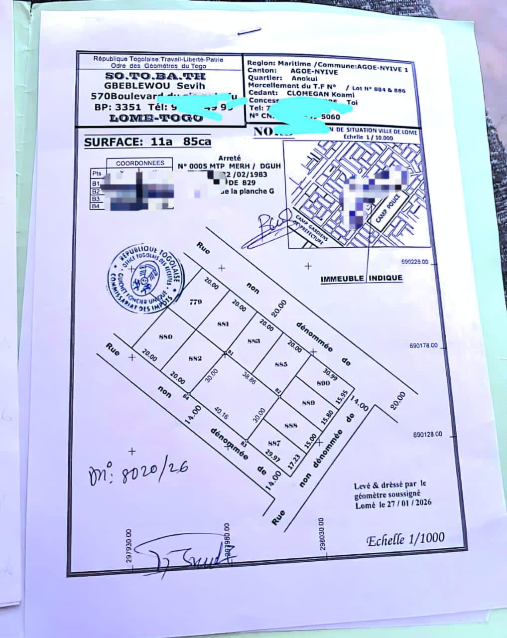 Terrain d'un demi-lot en vente à Agoè Anokui Logopé – 9 millions FCFA