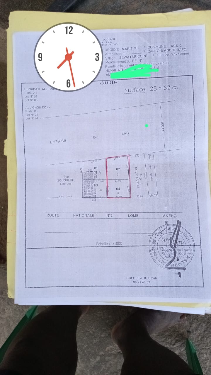 Terrain de 1200 m² en vente en bordure de goudron à Djassemé – 16 millions FCFA le lot