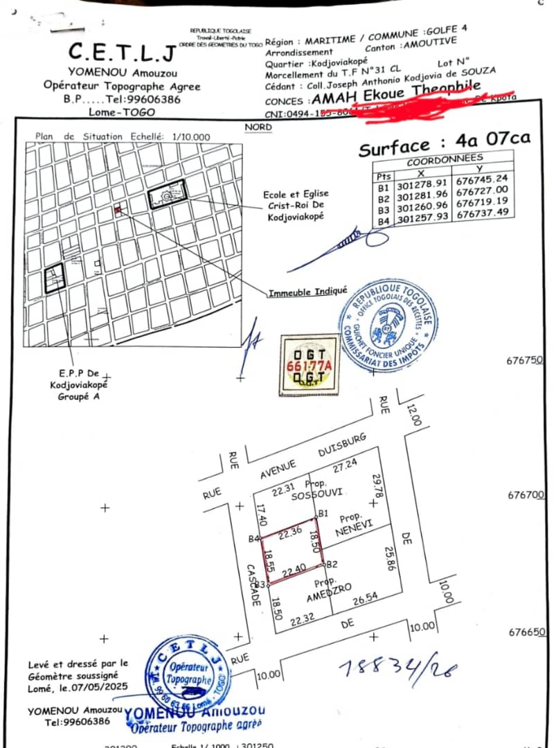 Terrain de 407 m² en vente à Kodjoviakopé, à 50 m du goudron – 90 millions FCFA