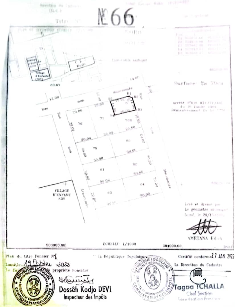 Terrain 270 m² en angle de rue en vente à Tokoin Wuiti – 75 millions FCFA