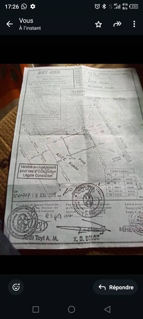 Terrain de 1200 m² en vente en angle de rue et bordure du goudron à Noepé – 22 millions FCFA