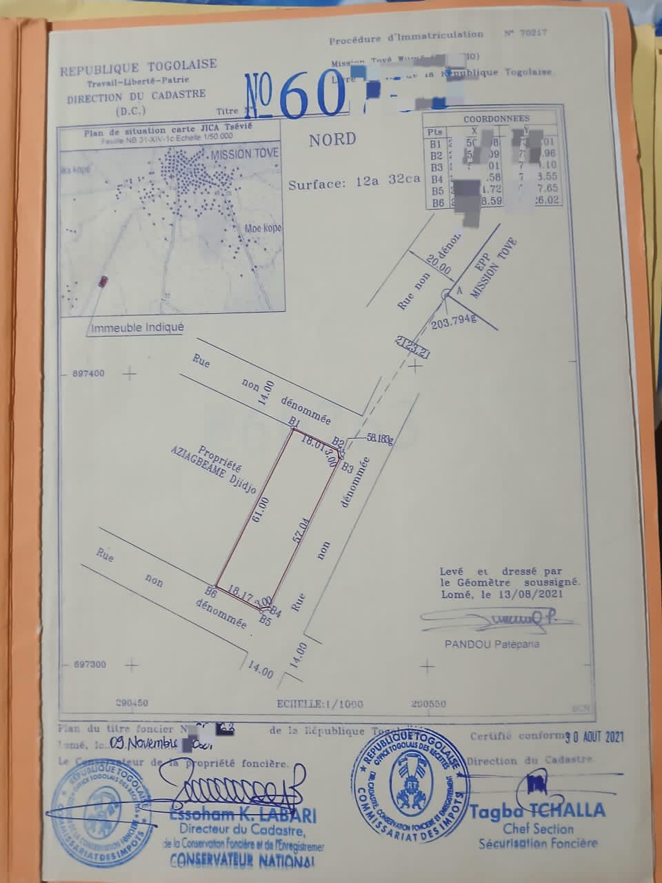 Terrain de 600 m² en vente à Kpala Mission Tové Adidomé – 8 millions FCFA